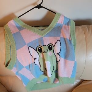 Chibi Winged Frog Pattern Vest Top - Blue, Pink, Green
